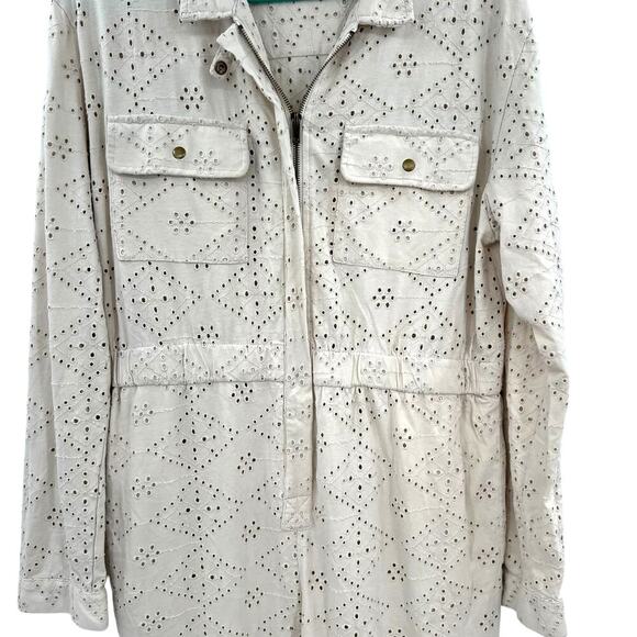 Free People Set The Tone Jumpsuit‎ Eyelet Coveralls Ivory Cream Size US 12 - Picture 4 of 14